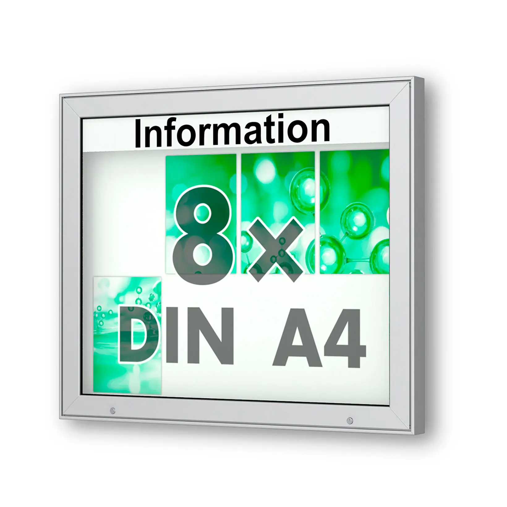 8 x DIN A4 Schaukasten Plenum eckig - der "Klassiker" - 65mm Bautiefe - Wandschaukasten mit optionaler LED-Beleuchtung